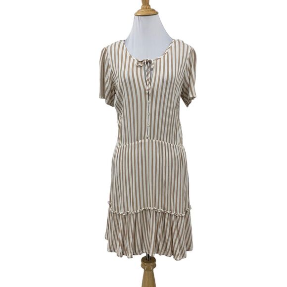 Abercrombie & Fitch Dress Womens M Medium Stripe Keyhole Button Front Tiered - Picture 1 of 10